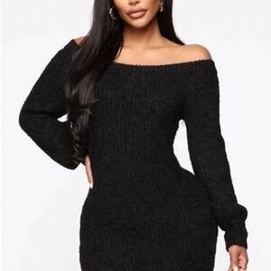 Chic Black Off-Shoulder Sweater Dress